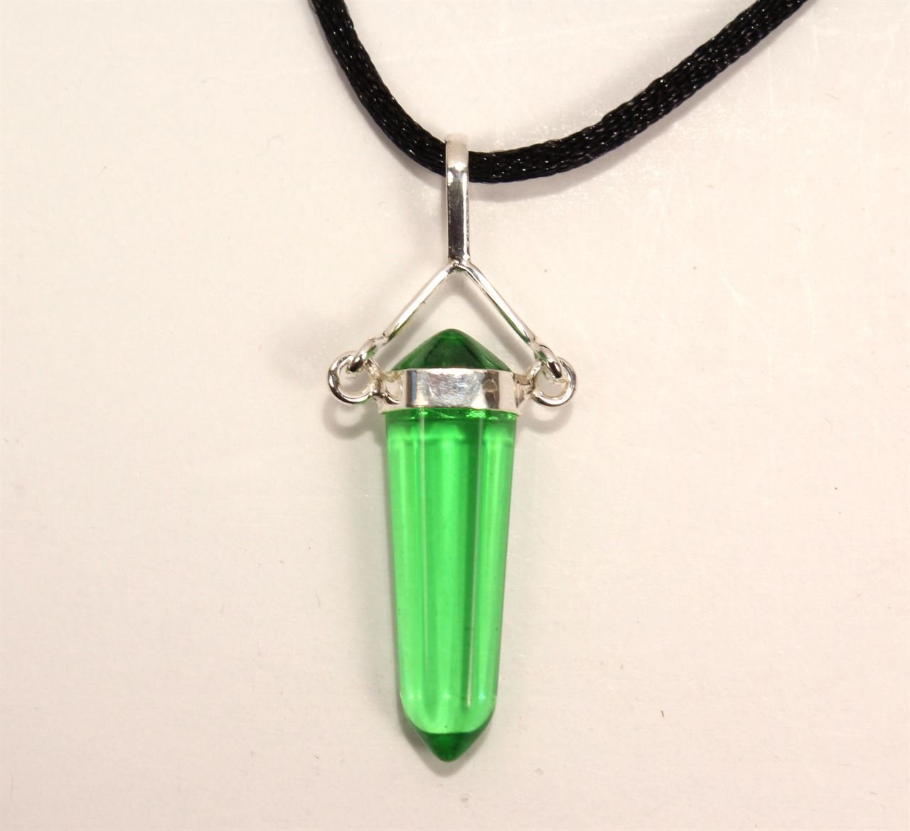 Sterling Silver-Green Quartz Gamblers Crystal Point Necklace