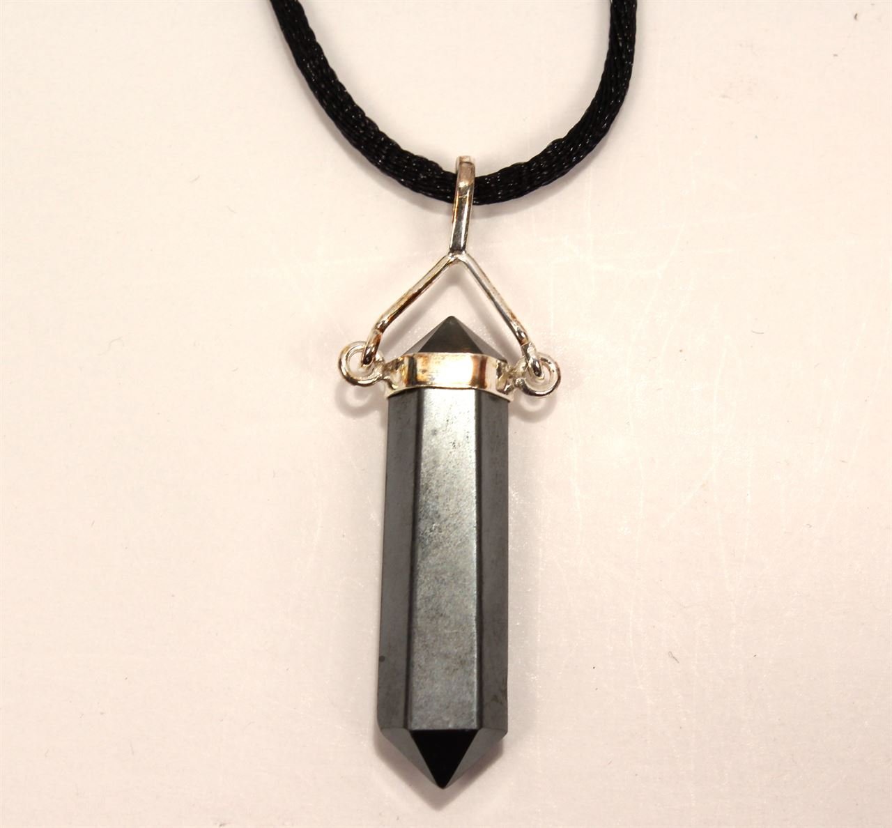 Sterling Silver-Hematite Jinx Removing Crystal Point Necklace